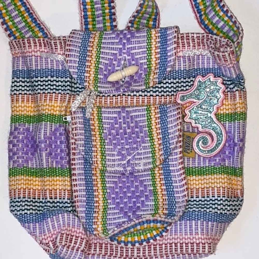 PINZON, Cute Woven Backpack w/Seahorse - Picture 3 of 8